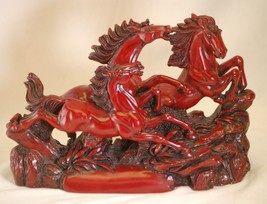 Chinese Red Cast Resin Wild Horses Galloping Statue Sculpture - £47.20 GBP