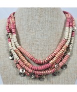 Vintage Chico&#39;s Pink Beige Statement Necklace 20 Inch Multi Strand - $39.76 CAD