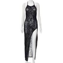 S sexy printed maxi dress for women mesh see through split party evening birthday black thumb200
