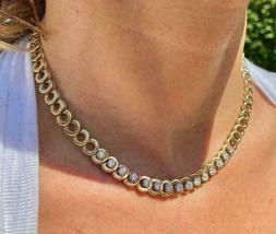Choker 6.50 Ct Cubin Zirconia Circle Link Chain Necklace Gold Plated 925... - £232.73 GBP