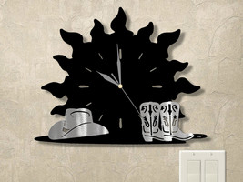 15in W Western Theme Sunset Wall Clock - Cowboy Boots and Hat - $104.00