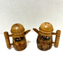 Antique Wooden Coffee Pot Kettle Salt and Pepper Shakers 3&quot; with Stopper... - £14.56 GBP