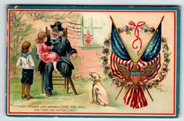 Memorial Decoration Day Postcard White Dog Children Soldier Flags Eagle Tuck 158 - £8.35 GBP