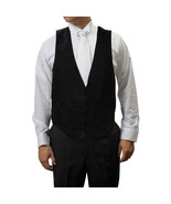 Mens 100% Wool Black Tuxedo Vest w Satin Back - £17.94 GBP