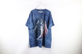 Vintage Mens XL Faded Acid Wash Horse USA Flag Short Sleeve T-Shirt Blue Cotton - £27.11 GBP
