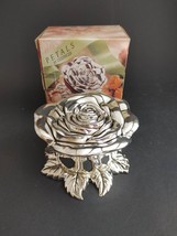 Vintage Godinger Petals Silver Plate Rose Trinket Box Red Velvet Lining w/ Box - £19.74 GBP