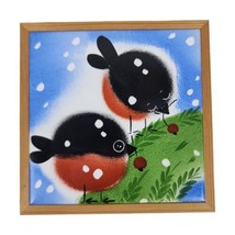 Helina Tilk Hand Painted Tile Trivet Snow Birds Berries Red Breasted Blu... - $21.78