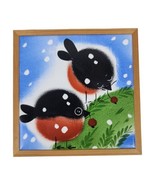 Helina Tilk Hand Painted Tile Trivet Snow Birds Berries Red Breasted Blu... - $21.78