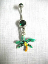 New Tropical Islands Coconut Palm Tree Dazzling 14g Emerald Green Cz Belly Ring - £8.03 GBP