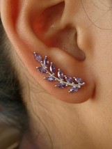 Beautiful 2Ct Marquise Cut Amethyst Stud Climber Earrings 14K White Gold Finish - £82.59 GBP