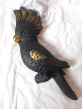 Vtg Miller Studio Chalkware Cockatoo Parrot Bird Wall Hanging Plaque Black Gold - £19.73 GBP