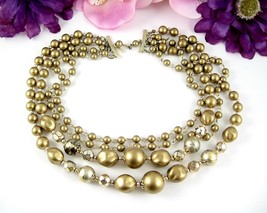 Four Strands Goldtone Bead Necklace Vintage Beaded Golden 16&quot; To 19&quot; Japan - £15.77 GBP