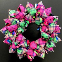 Pink, Green and Navy Vibrant and Colorful Preppy Holiday Christmas Wreath Door o - £42.92 GBP