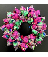 Pink, Green and Navy Vibrant and Colorful Preppy Holiday Christmas Wreat... - £32.08 GBP