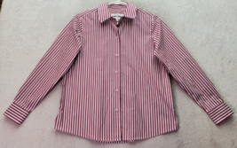 Foxcroft Dress Shirt Women Petite 4 Burgundy Striped Cotton Collared Button Down - £16.65 GBP