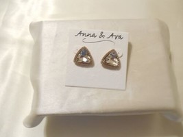 Anna &amp; Ava 3/4 &quot; Gold Tone Pave Simulated Diamond Stud Triangle Earrings R1021 - £10.59 GBP