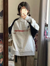 Vintage Gray Oversized Sweatshirts Women Harajuku Hip Hop Patchwork Long Sleeve  - £38.68 GBP