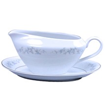 Forget Me Not Flowers Gravy Boat w Underplate Japan White Blue Platinum ... - $16.82