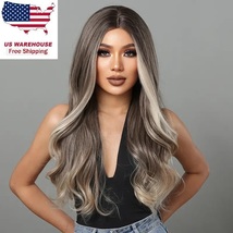 Long Wigs Middle Part Golden Brown Mixed Blonde Natural Wavy Hair Wig Fo... - £44.70 GBP
