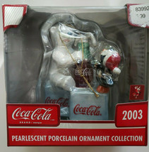 2003 Coca Cola Pearlescent Porcelain ornament Bear &amp; Penguin Drinking Coke  U72 - £11.79 GBP