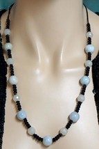 Chinese White Jade Bead Necklace Alternating Smooth &amp; Faceted On Braided... - £39.84 GBP