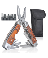 Maxam Stainless Steel Wood Inlay 4" Multi-Tool with Case, Screwdriver Bits Set - $24.70