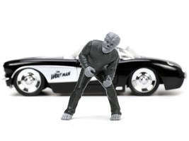 1957 Chevrolet Corvette Black with White Top and Wolfman Diecast Figure &quot;Univer - £43.23 GBP