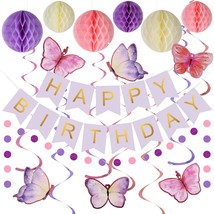 Purple Birthday Decorations - Purple Happy Birthday Banner With Honeycomb Ball,  - £22.01 GBP