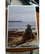 19x13 Digital Art Photograph Ocean Lake Shore Cairn Rocks - £39.32 GBP