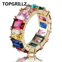 TOPGRILLZ Iced Out Cubic Zircon Multicolor Round Ring Men&#39;s Hip Hop Gold Silver  - £19.99 GBP