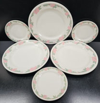 6 Pc Syracuse China Pink Green Floral Dinner Bread Plate Set Restaurant Ware Lot - £50.39 GBP