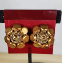 Vintage Jonne House of Schrager Floral Flower Brass Copper Round Clip On... - $43.37
