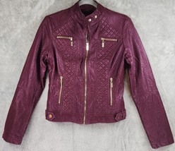 Palomares Jacket Womens Small Burgundy Faux Leather Fur Lined Moto Full Zip - £23.48 GBP