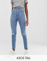 ASOS 24 x 38 Jeans Women&#39;s Tall Farleigh High Waist Slim Mom Light Vtg Wash  - £35.30 GBP