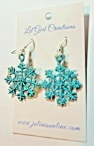 Earrings Snowflake Drop Dangle Jewelry Metallic Turquoise Wire Pierced Ears 2&quot; - £11.89 GBP