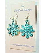 Earrings Snowflake Drop Dangle Jewelry Metallic Turquoise Wire Pierced E... - £11.67 GBP