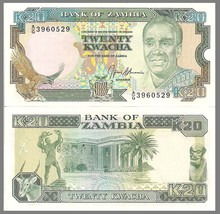 Zambia P32b, 20 Kwacha, eagle, butterfly / bldg statute, antelope $8 Cat... - £1.74 GBP