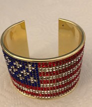 Usa Flag Bracelet Brilliant Rhinestone Gold Bangle Republican Democrat Fabulous - £28.38 GBP
