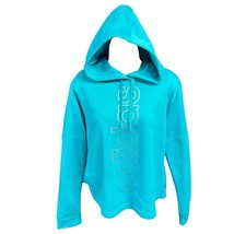 Adidas Sweatshirt Teal Silver Logo Pullover Hoodie Climawarm Hooded Slits Size L - £10.98 GBP