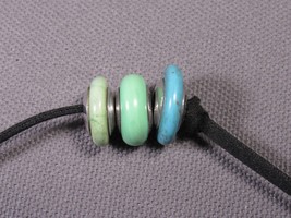 Sterling Silver 925 Slender Bracelet Charms Green &amp; Blue Turquoise 16mm and 14mm - £23.87 GBP