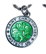vintage sterling silver saint christopher Green Enamel Medal Charm 19.5”... - $3,641.17 MXN