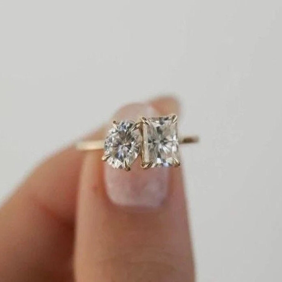 Two Stone Oval & Radiant Cut Engagement Toi Et Moi Ring Fancy Cut Wedding Ring
