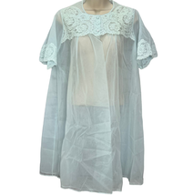 Vintage Shadowline Peignoir Sheer Robe Size S Baby Blue Lace Open Front Nylon - £31.02 GBP