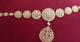 Bollywood Style Indian Gold Plated Kundan sheesh full Head Band Hair Jewelry Set - £30.36 GBP