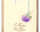 Happy New Year Violetr Flower Bouquet on Ribbon Embossed DB Postcard Z5 - $2.92