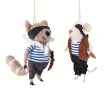 Pirate Mouse and Raccoon Wooly Ornaments Set of 2 - £9.89 GBP