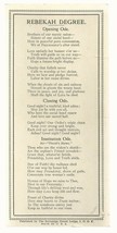  I.O.O.F.  Card with REBEKAH DEGREE (opening ode, closing ode, instituti... - $4.52