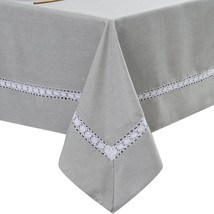 Heavy Duty Fabric Tablecloth with White Lace Waterproof Wrinkle Free Sta... - £40.03 GBP