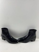 Aquatalia Black Croc Print Leather Square Toe Side Zip Block Heel Booties Sz 10M - £169.85 GBP