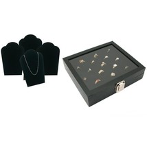 Velvet Necklace Easel &amp; Glass Lid Display Case W/ Ring Foam Insert Kit 6 Pcs - £24.78 GBP